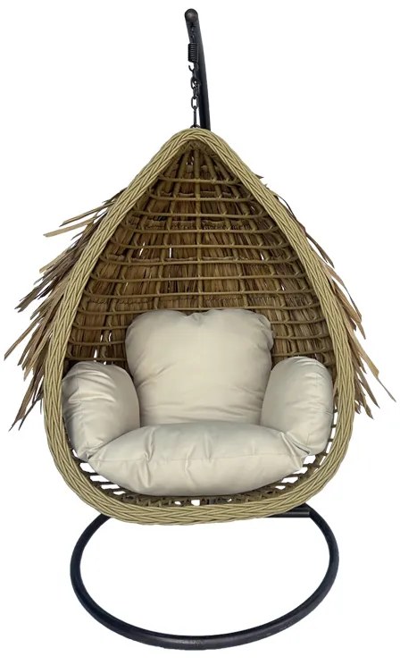 Intrahome Κούνια φωλιά με βάση Varur Intrahome μέταλλο καφέ - pe rattan σε μπεζ απόχρωση 120x105x195εκ | SKU: INTRAPA-479111117