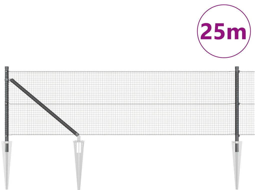 vidaXL Συρμάτινη Περίφραξη με 13 Σπικ Γκρι 0.4x25 μ Σίδηρος