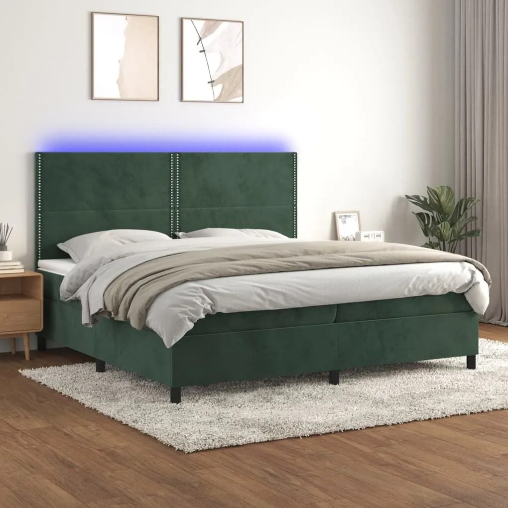 ΚΡΕΒΑΤΙ BOXSPRING ΜΕ ΣΤΡΩΜΑ &amp; LED ΣΚ. ΠΡΑΣΙΝΟ 200X200ΕΚ ΒΕΛΟΥΔΟ 3136086