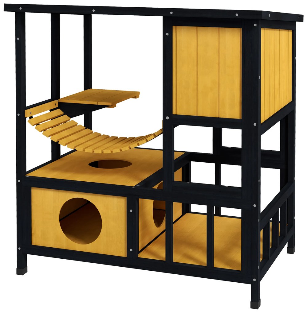 PawHut Σπιτάκι για γάτες, ανθεκτικό στις καιρικές συνθήκες, 1 ράμπα, 1 πλατφόρμα, 84,5 x 60 x 88 cm, Πράσινο + Φυσικό