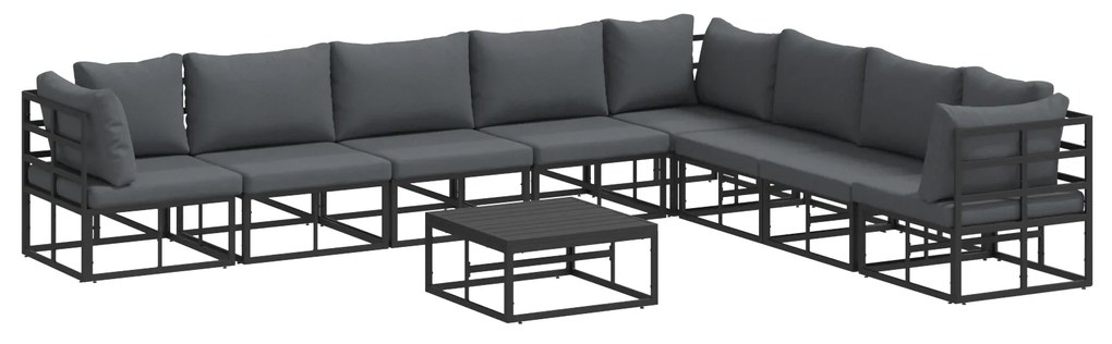 vidaXL Σετ Καναπέ Κήπου με μαξιλάρι 9 pcs Μαύρο Αλουμίνιο