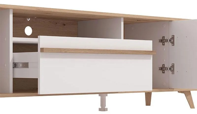 Έπιπλο Τηλεόρασης Orleans Artisan Oak - Λευκό - Λευκό Γυαλιστερό 189x40x52 εκ. 189x40x52 εκ.
