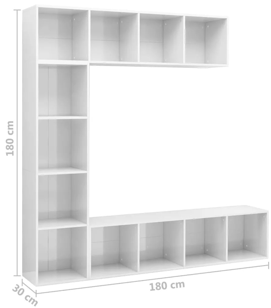 vidaXL Έπιπλο TV/Βιβλιοθήκη Σετ 3 τεμ. Γυαλιστερό Λευκό 180x30x180 εκ.
