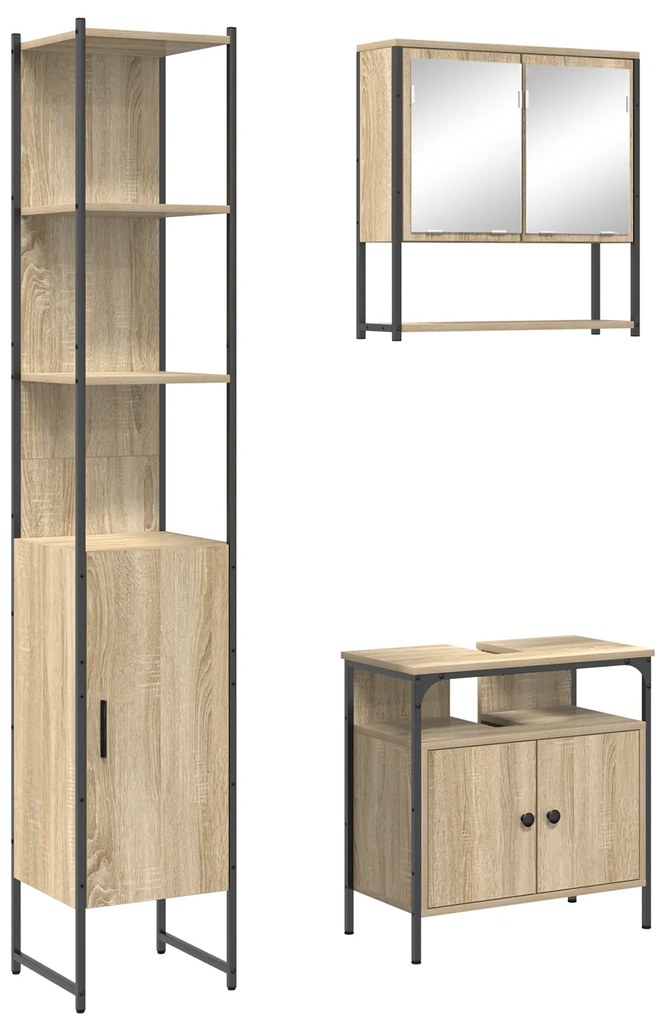 vidaXL Σετ Επίπλων Μπάνιου 3 pcs Sonoma Δρυς 33 x 33 x 185.5 εκ