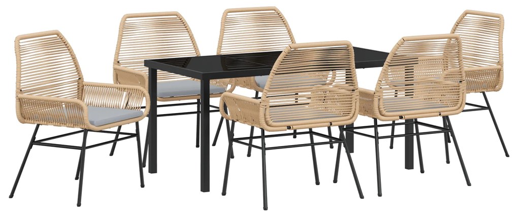 vidaXL Σετ 7 Τεμαχίων ΚηποDining με Μαξιλάρια Καφέ Πολυ Ρατάν