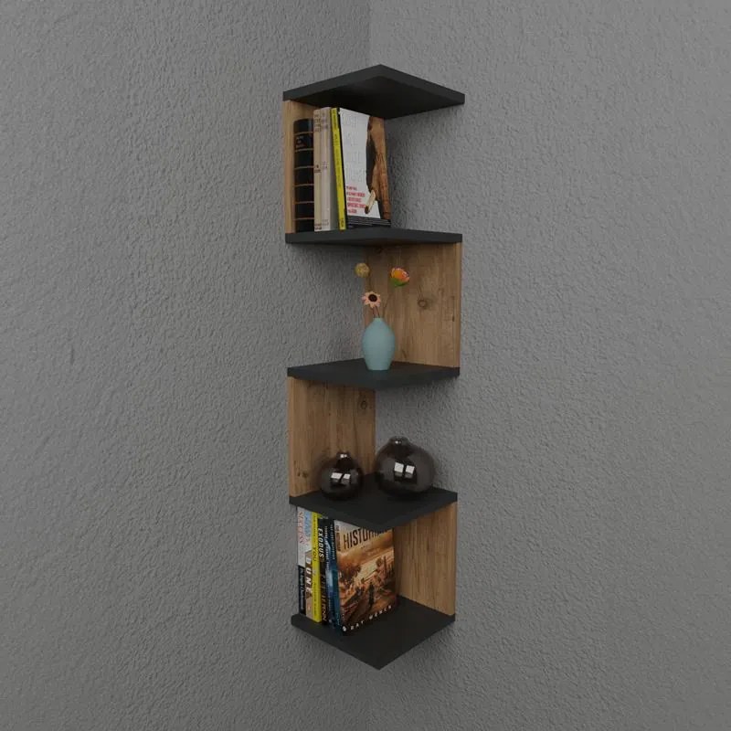 Ραφιέρα τοίχου Zigzag oak-ανθρακί μελαμίνης 25x25x109εκ 25x25x109 εκ.