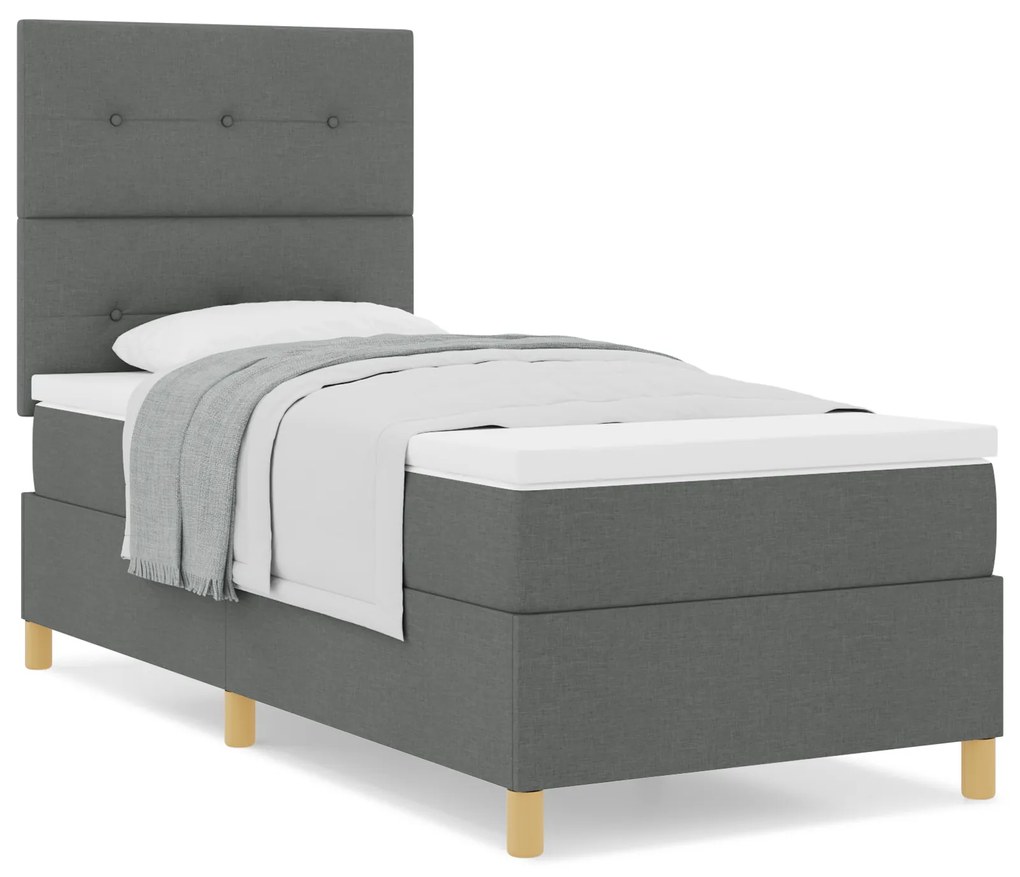 vidaXL Κρεβάτι Box Spring με Στρώμα Σκούρο Γκρι 90x200 εκ. Υφάσματος