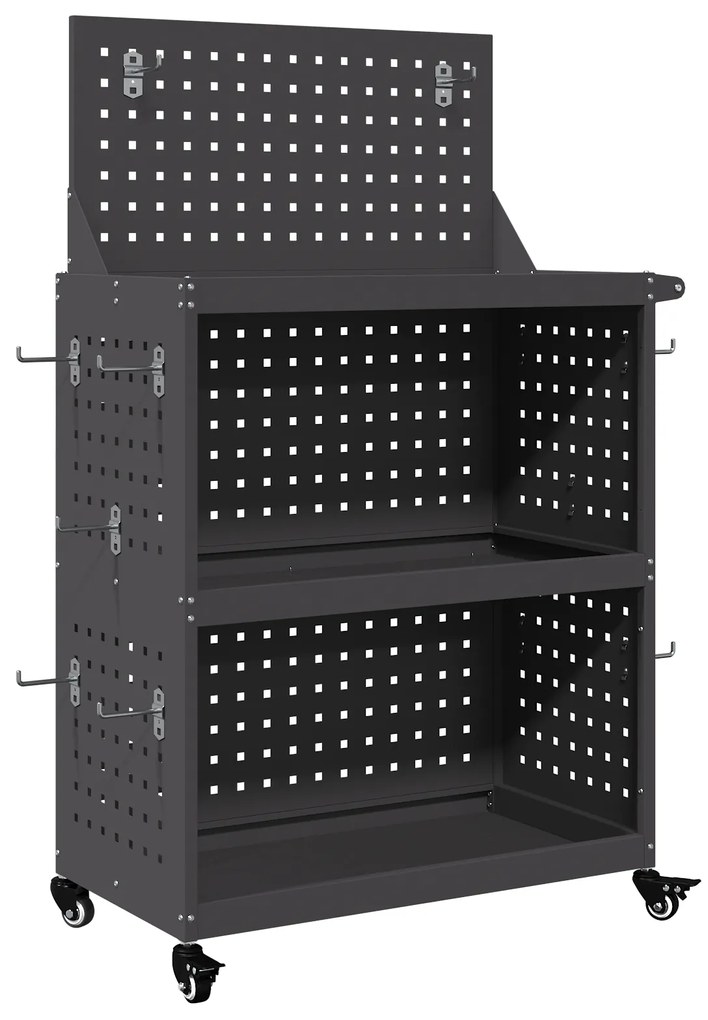 vidaXL Καρότσι εργαλείων με ράφι Μαύρο 65 x 35 x 111 εκ Κρύα χάλυβας