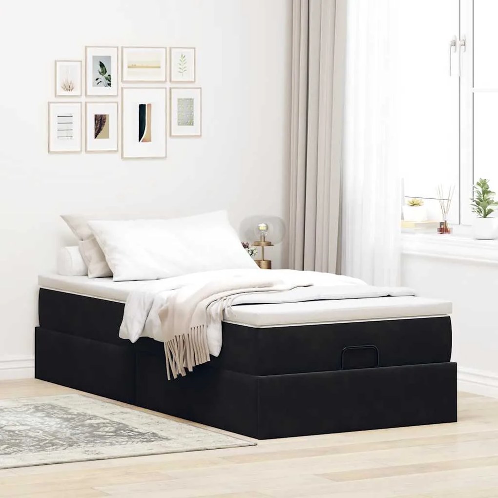 vidaXL Οθωμανικό κρεβάτι με στρώμα Μαύρο 90x200cm Velvet