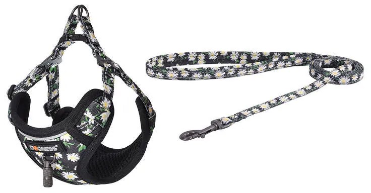 Dog set Dogness harness and leash (Daisy Black)