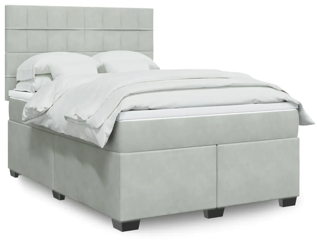 Κρεβάτι Boxspring με Στρώμα Ανοιχτό Γκρι 140x190 εκ. Βελούδινο