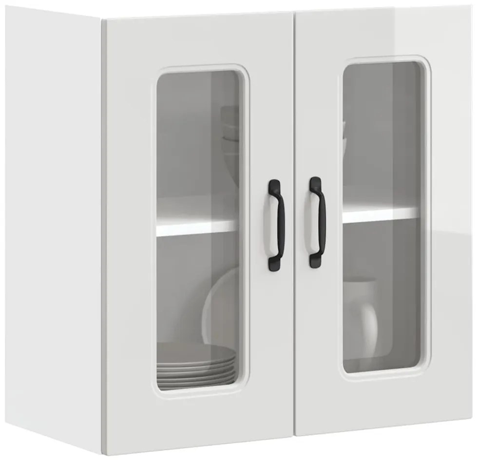 Ντουλάπι Κουζίνας με Γυάλινη Πόρτα "Kalmar" από Γυαλιστερό Λευκό Τεχνητό Ξύλο