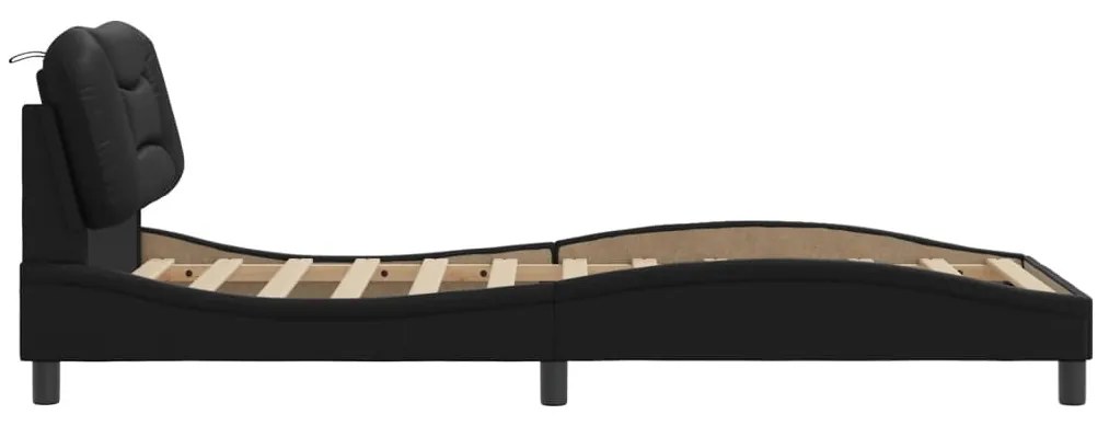 vidaXL Πλαίσιο κρεβατιού χωρίς Στρώμα Hvar Μαύρο90x200εκ. από ΣυνθετικόΔέρμα