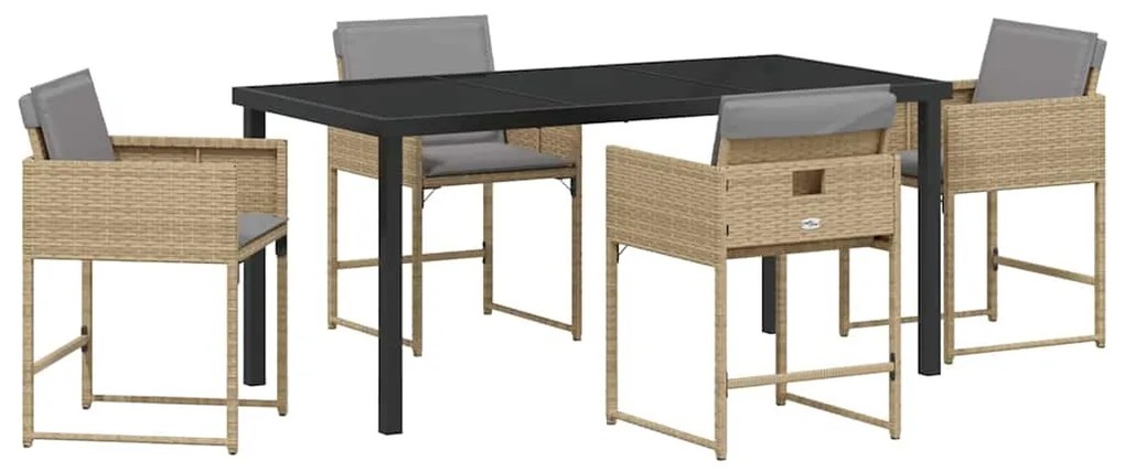 vidaXL Σέτ φαγητού για κήπο με μαξιλάρι 5 pcs Μπεζ συνθετικό ρατάν