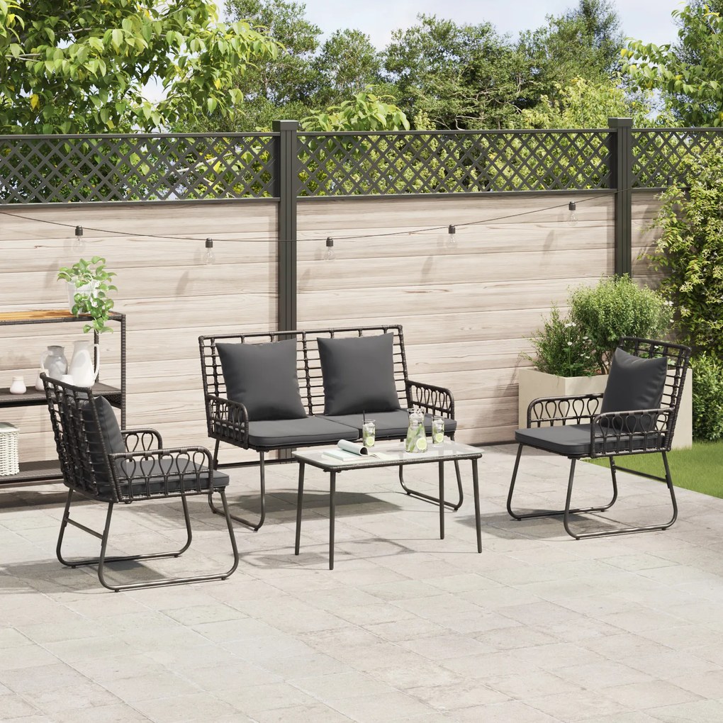 vidaXL Σέτ φαγητού για κήπο 3 pcs Μαύρο, Ανθρακί Πολυ rattan, ατσάλι