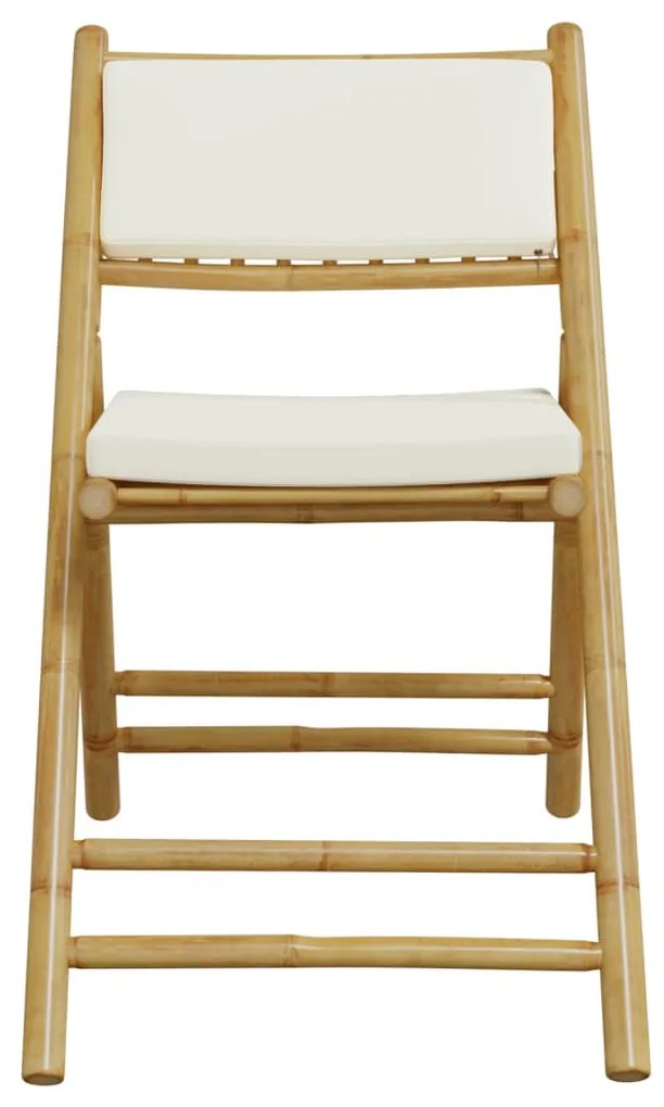 vidaXL Καρέκλες Bistro Πτυσσόμενες 2 τεμ. Μπαμπού με Κρεμ Μαξιλάρια