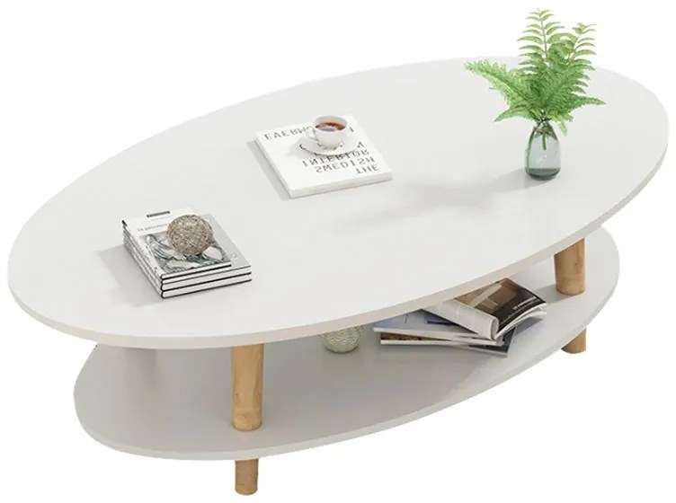 WOODWELL FINE Τραπεζάκι Σαλονιού Καθιστικού με Ράφι, Άσπρο - Φυσικό 100x50x43cm Ε7747,2