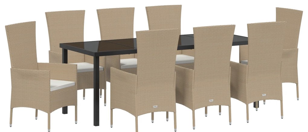 vidaXL Σετ Γευμάτων Κήπου 9 pcs Μπεζ Μαύρο 200 x 80 x 73 εκ