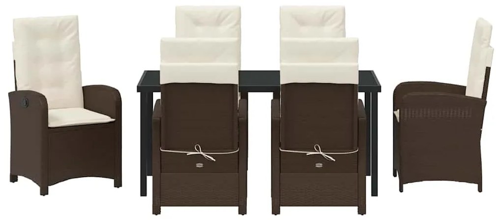 vidaXL Σέτ φαγητού για κήπο με μαξιλάρι 7 pcs Καφέ συνθετικό ρατάν