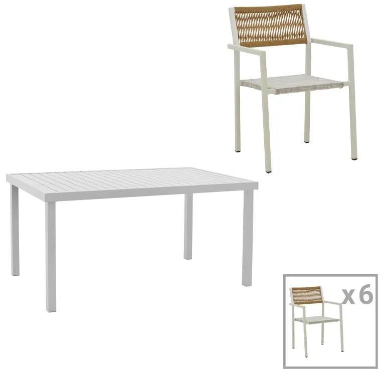 Τραπεζαρία Kliton - Savor σετ 7τεμ αλουμίνιο σε λευκή απόχρωση 150x80x74εκ 150x80x74 εκ.