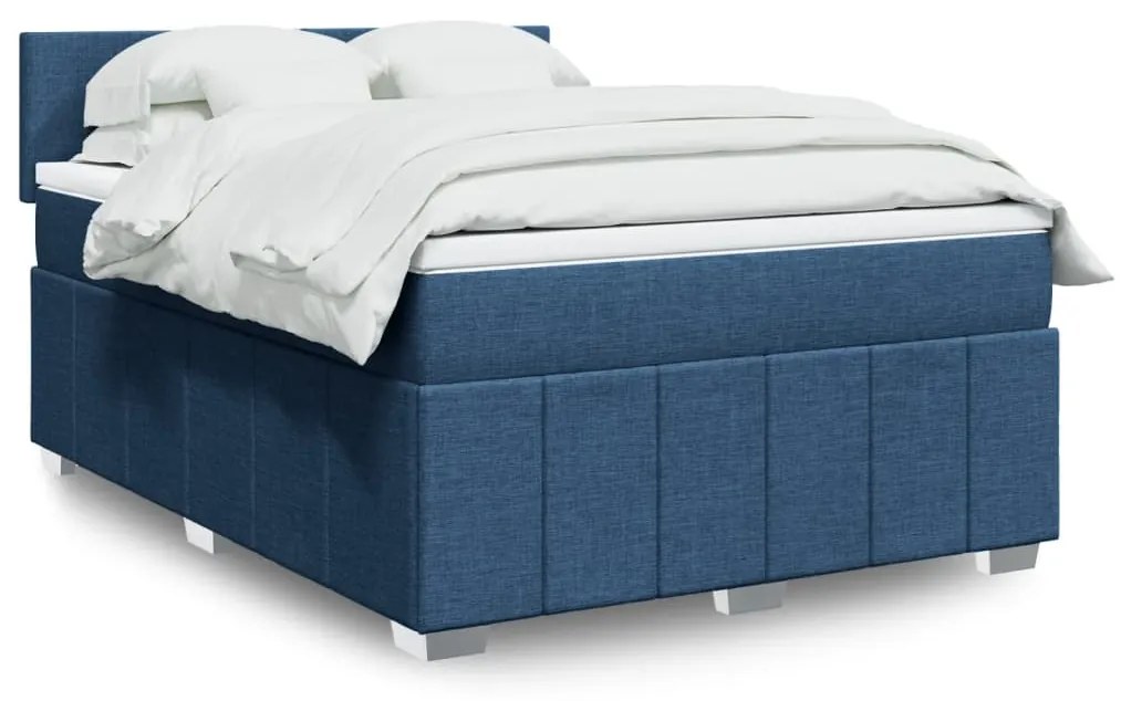 vidaXL Κρεβάτι Boxspring με Στρώμα Μπλε 160x200 εκ. Υφασμάτινο