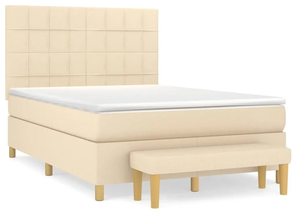 Κρεβάτι Boxspring με Στρώμα Κρεμ 140x200 εκ. Υφασμάτινο - Κρεμ