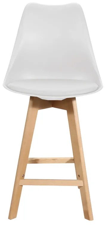 Σκαμπό μπαρ Gaston pakoworld λευκό pp-pu και ξύλινο πόδι σε φυσική απόχρωση 49x56x112εκ