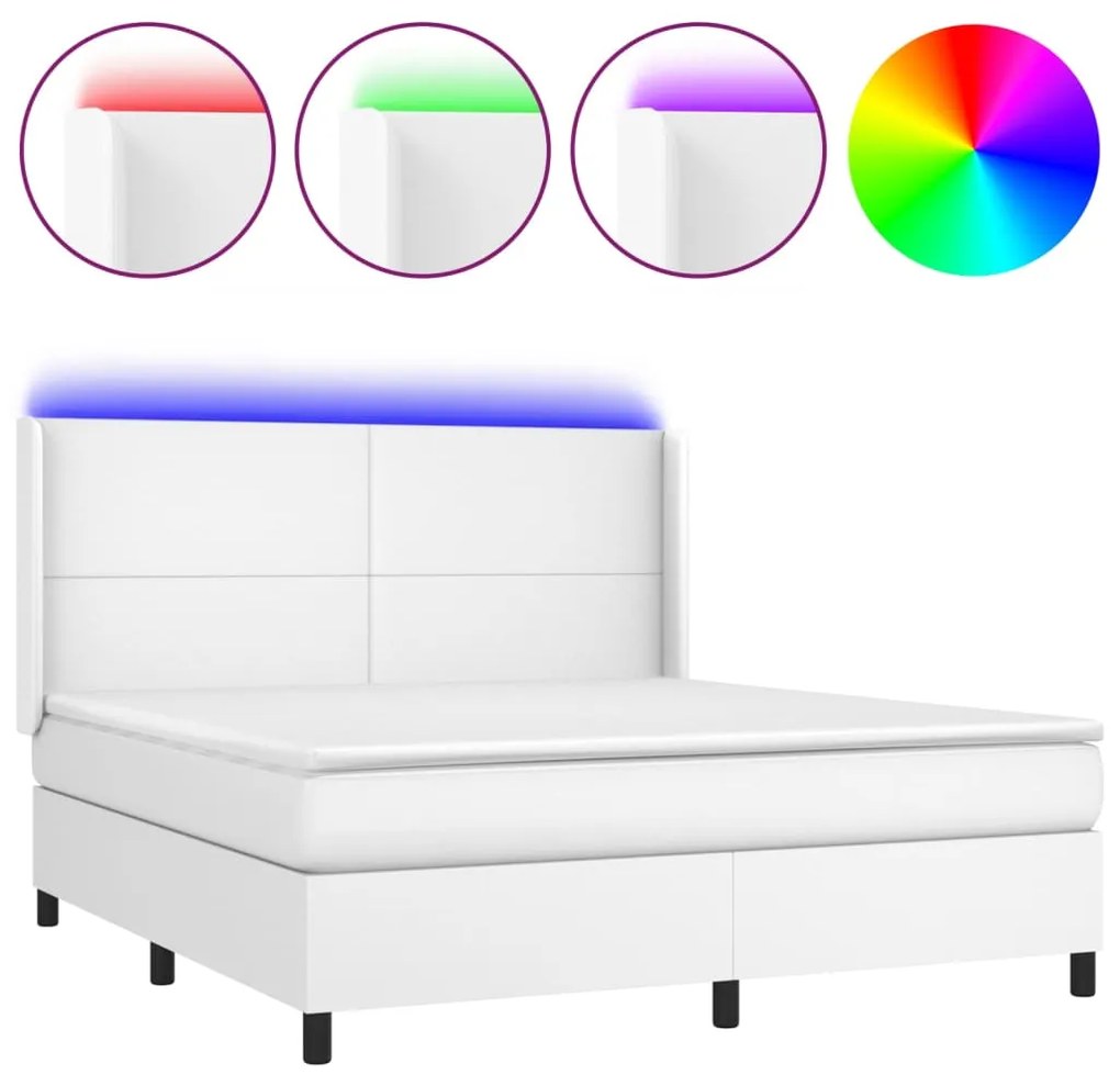 vidaXL Κρεβάτι Boxspring με Στρώμα & LED Λευκό 160x200 εκ. Συνθ. Δέρμα