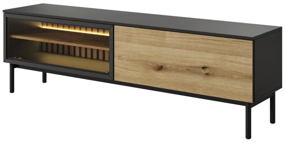 Έπιπλο Τηλεόρασης Lang Με Βιτρίνα 180x39x55cm Anthracite-Natural Evoke