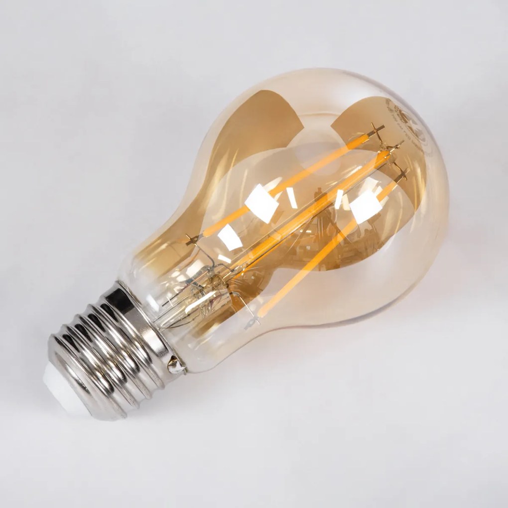 GloboStar 99037 LED Long Filament Bulb E27 A60 Globe 8W 720lm 360° AC 220-240V IP20 D6 x H10.5cm Ultra Θερμό Λευκό 2200K με Μελί Γυαλί - Dimmable - 3 Years Warranty - 99037