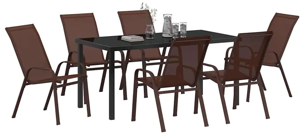 vidaXL Σέτ φαγητού για κήπο 7 pcs Καφέ και Μαύρο Ατσάλι με Πούδρα