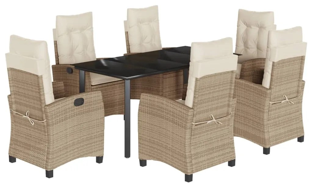 vidaXL Σετ Τραπεζαρίας Κήπου 7 τεμ. Μπεζ Συνθετικό Ρατάν με Μαξιλάρια