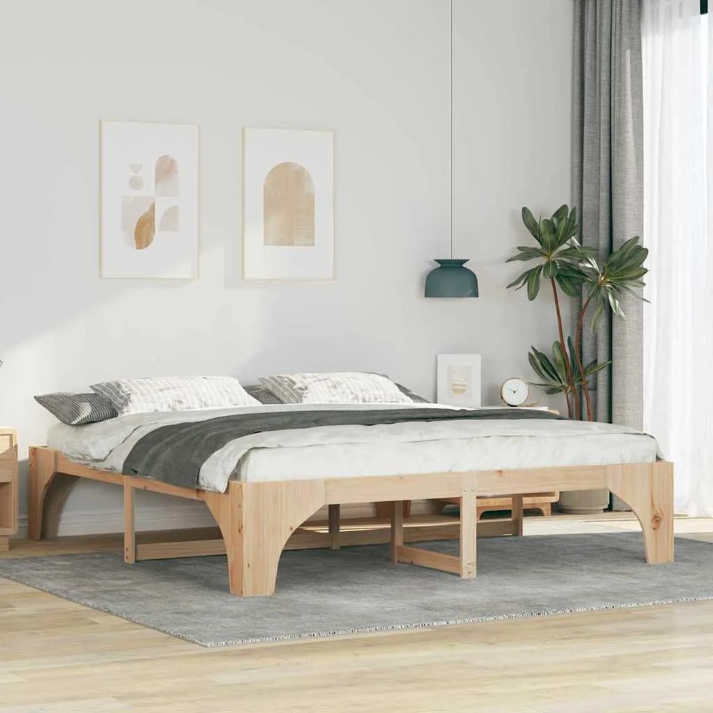 vidaXL Κρεβάτι δαπέδου Καφέ 200 x 200 cm Μασίφ ξύλο πεύκου
