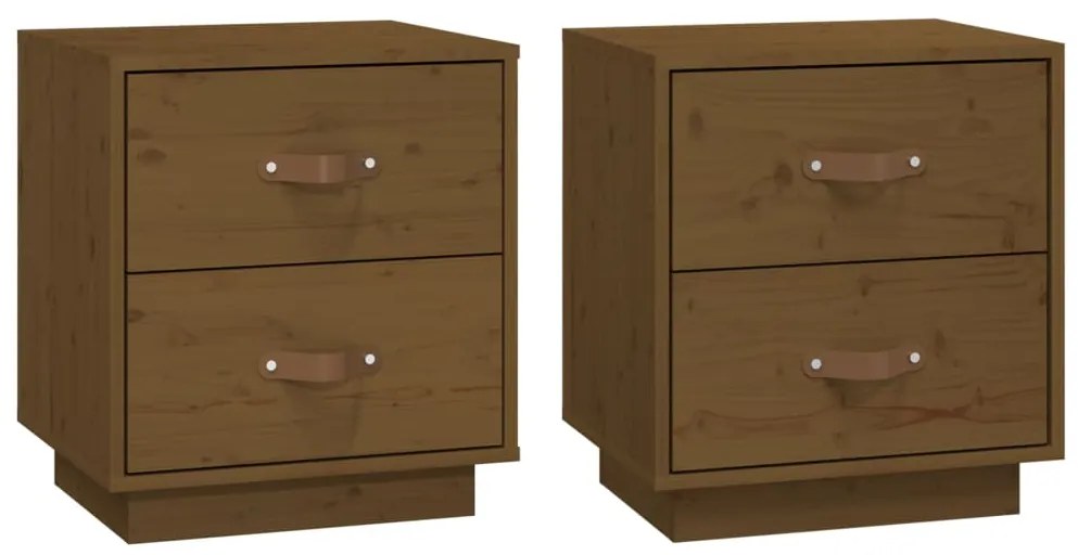 vidaXL Κομοδίνα 2 τεμ. Καφέ Μελί 40x34x45 εκ. από Μασίφ Ξύλο Πεύκου