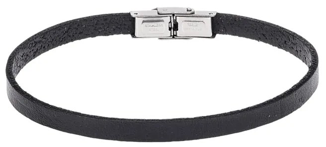 Βραχιόλι Senza Men&#039;s Steel Black Leather Strap