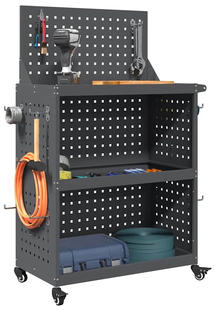vidaXL Καρότσι εργαλείων με ράφι με τροχούς Ανθρακί 65 x 35 x 111 εκ