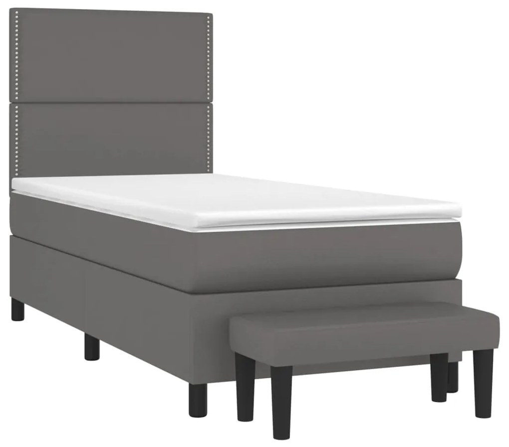 vidaXL Κρεβάτι Boxspring με Στρώμα Γκρι 90x200 εκ. από Συνθετικό Δέρμα