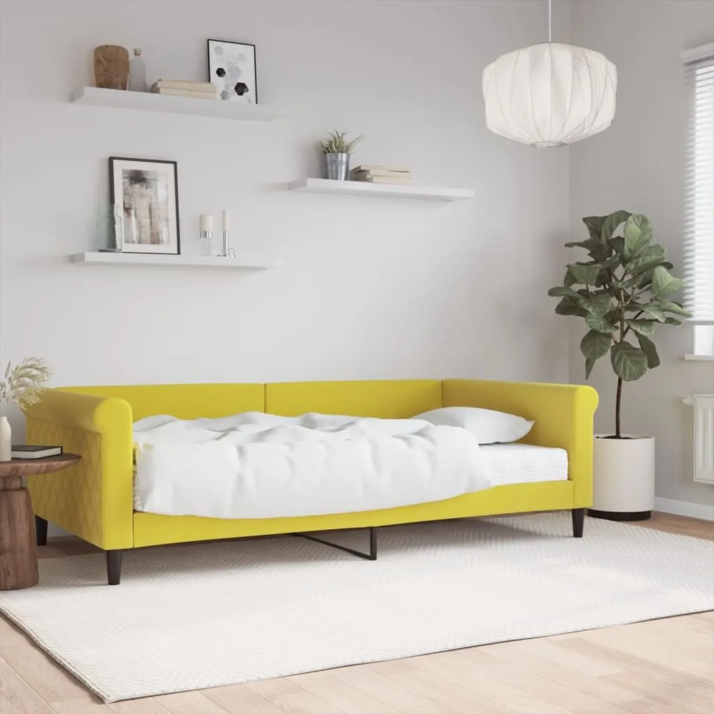 vidaXL Καναπές Κρεβάτι με Στρώμα Κίτρινο 100 x 200 εκ. Βελούδινος