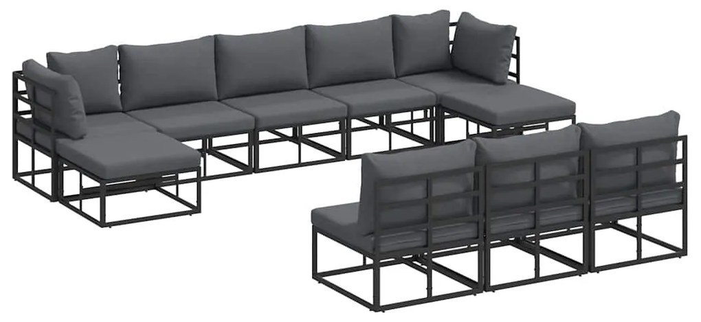 vidaXL Σετ Καναπέ Κήπου με μαξιλάρι 10 pcs Μαύρο Αλουμίνιο
