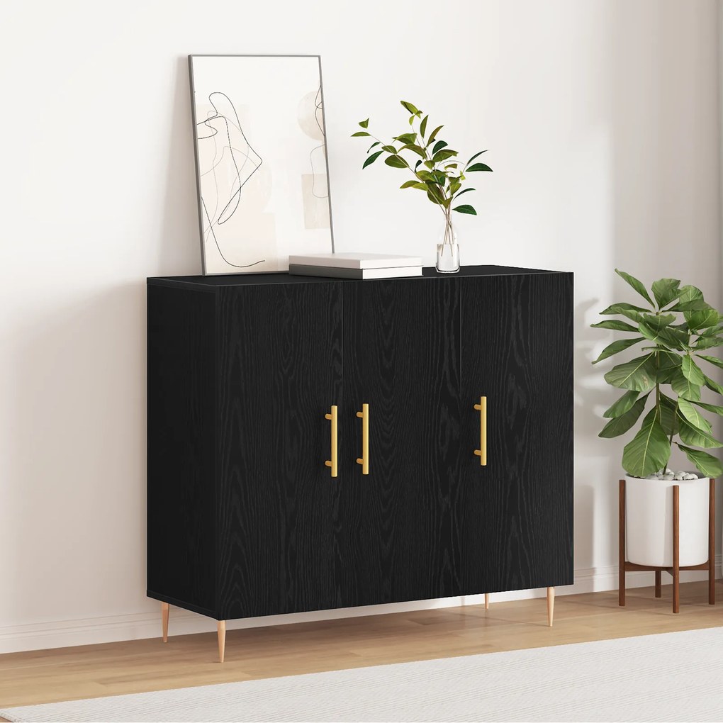 vidaXL Μαύρος Μπουφές Δρυς 90x34x80 εκ. Φτιαγμένος από ξύλο