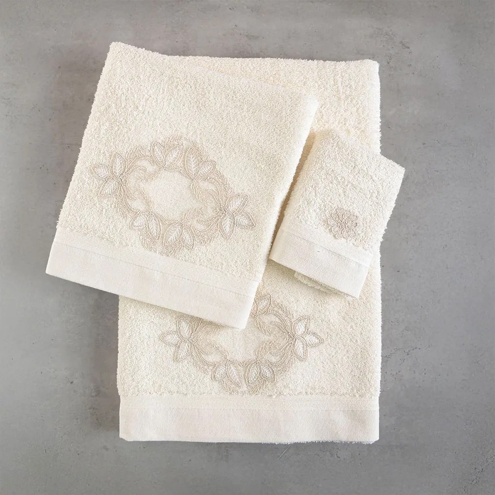 Πετσέτες Agnes (Σετ 3τμχ) Ecru Ρυθμός Towels Set 80x150cm 100% Πενιέ Βαμβάκι