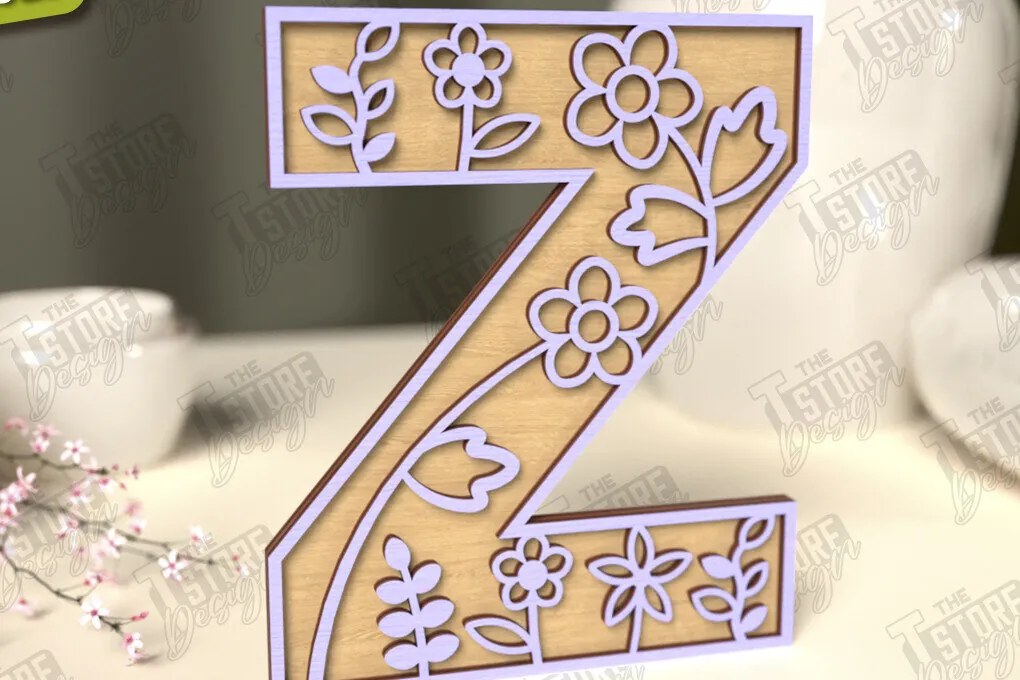 Intra απο ξύλο plywood  Χρώμα wenge 3mm-4mm πάχος - Γράμματα λουλουδιών | Alphabet | Floral Design Δίασταση 30x20 cm INTRAFABR-46982417