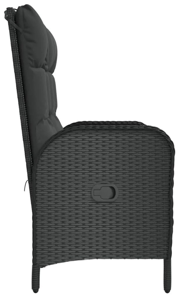 vidaXL Πάγκος Κήπου Ανακλινόμενος Μαύρος 107 εκ. Συνθ. Ρατάν&amp;Μαξιλάρια