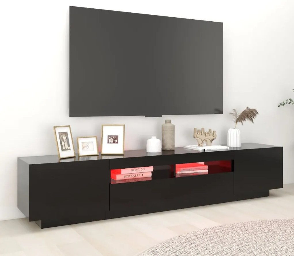 vidaXL Έπιπλο Τηλεόρασης με LED Μαύρο 200 x 35 x 40 εκ.
