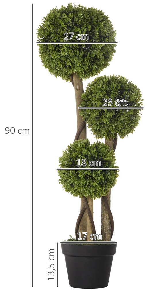HOMCOM Τεχνητό Πυξάρι, Τεχνητό Φυτό, Ρεαλιστική Εμφάνιση, Εξωτερικού Χώρου, Πράσινο + Μαύρο