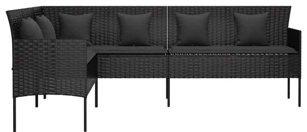 vidaXL Καναπές Κήπου με Σχήμα L Μαύρος από Συνθετικό Ρατάν + Μαξιλάρια