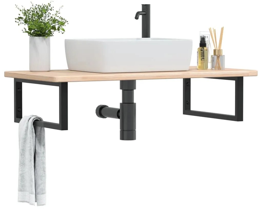 vidaXL Ράφι Νιπτήρα Τοίχου από Ατσάλι / Μασίφ Ξύλο Δρυός