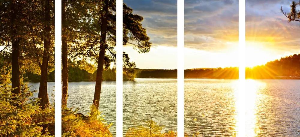 Εικόνα 5 μερών ηλιοβασίλεμα πάνω από τη λίμνη - 100x50