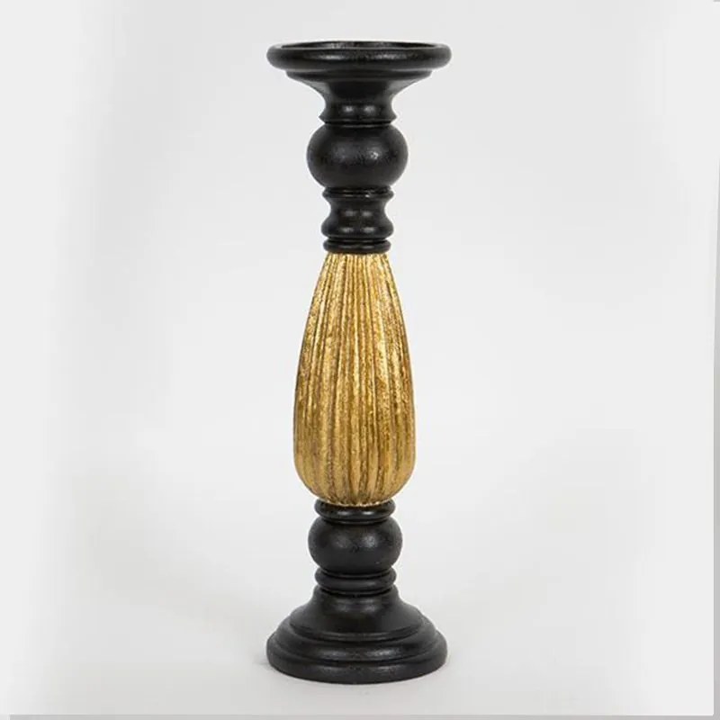 Κηροπήγιο 752-26010 10,5x10,5x35cm Black-Gold Estheti Home Polyresin