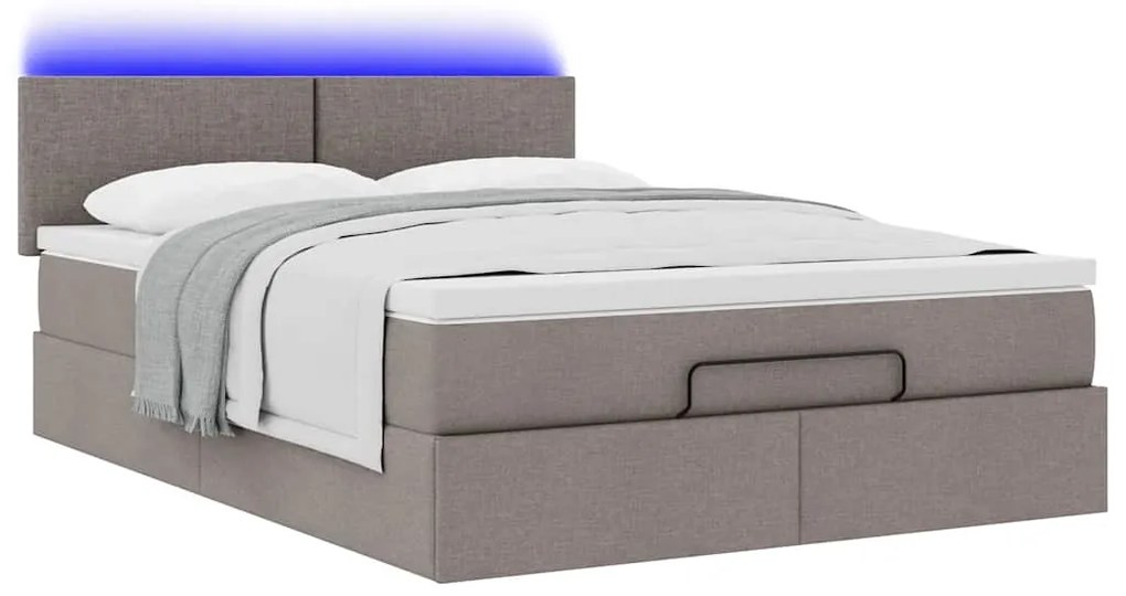 vidaXL Οθωμανικό κρεβάτι με στρώμα & LEDs Taupe 140x200 cm Ύφασμα